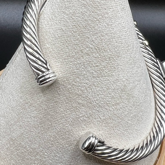 David Yurman Sterling Silver and 14k Renaissance 5mm Cable Cuff Bracelet RETIRED - Picture 6 of 10
